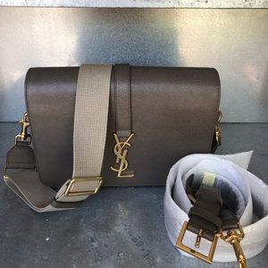 Yves saint laurent taupe monogram bag w 2 straps,